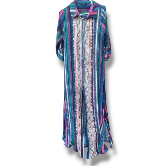 Andree By Unit Striped Embroidered Front Button Duster - Picture 2 of 7